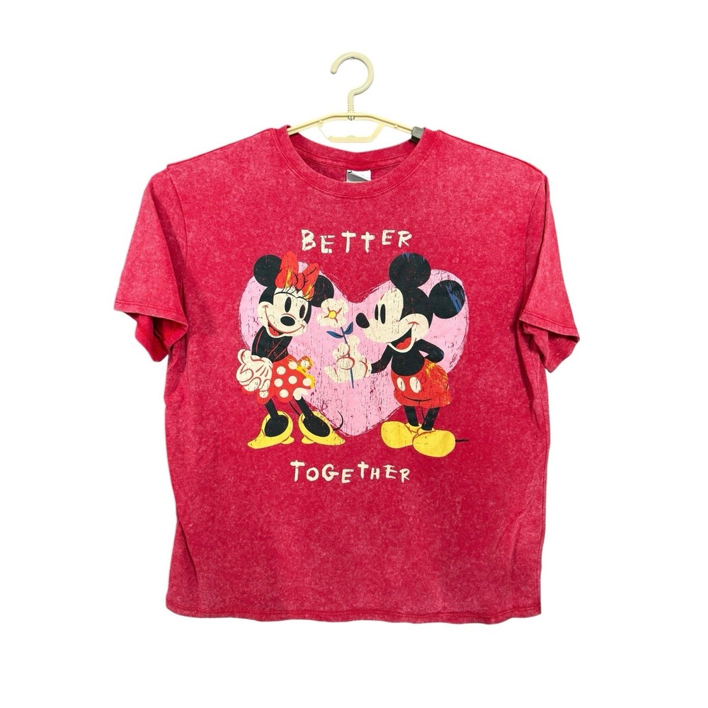 Disney Womens T-Shirt Minnie & Mickey Mouse‎ Together Forever Size XL Red
